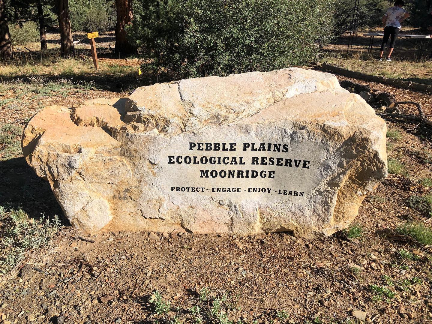 Pebble Plains Ecological Reserve entrance stone in Moonridge